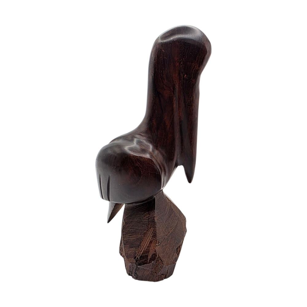 Vintage Hand Carved Wooden Pelican Figurine Sculpture 7.5” Tall